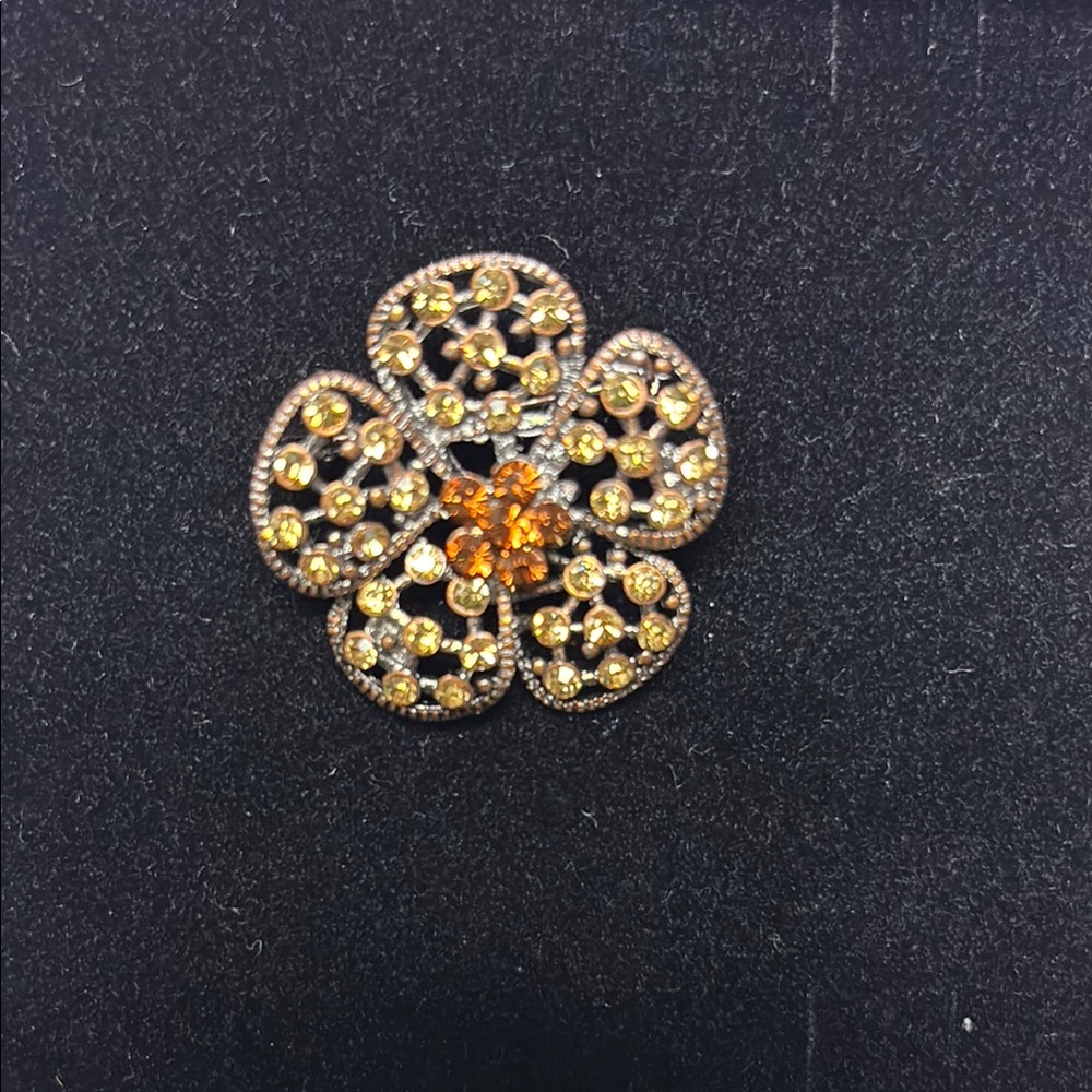 Vintage amber and yellow flower brooch